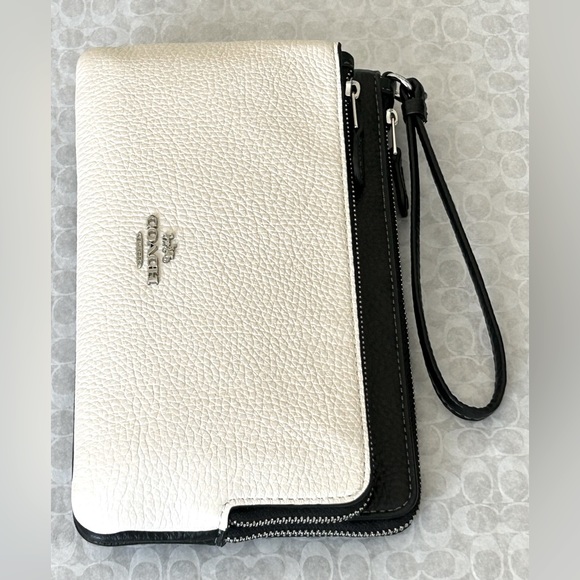 NWT COACH DOUBLE ZIP LARGE WALLET WRISTLET CF447 SV/CHALK BLACK MULTI $198 - Picture 6 of 14